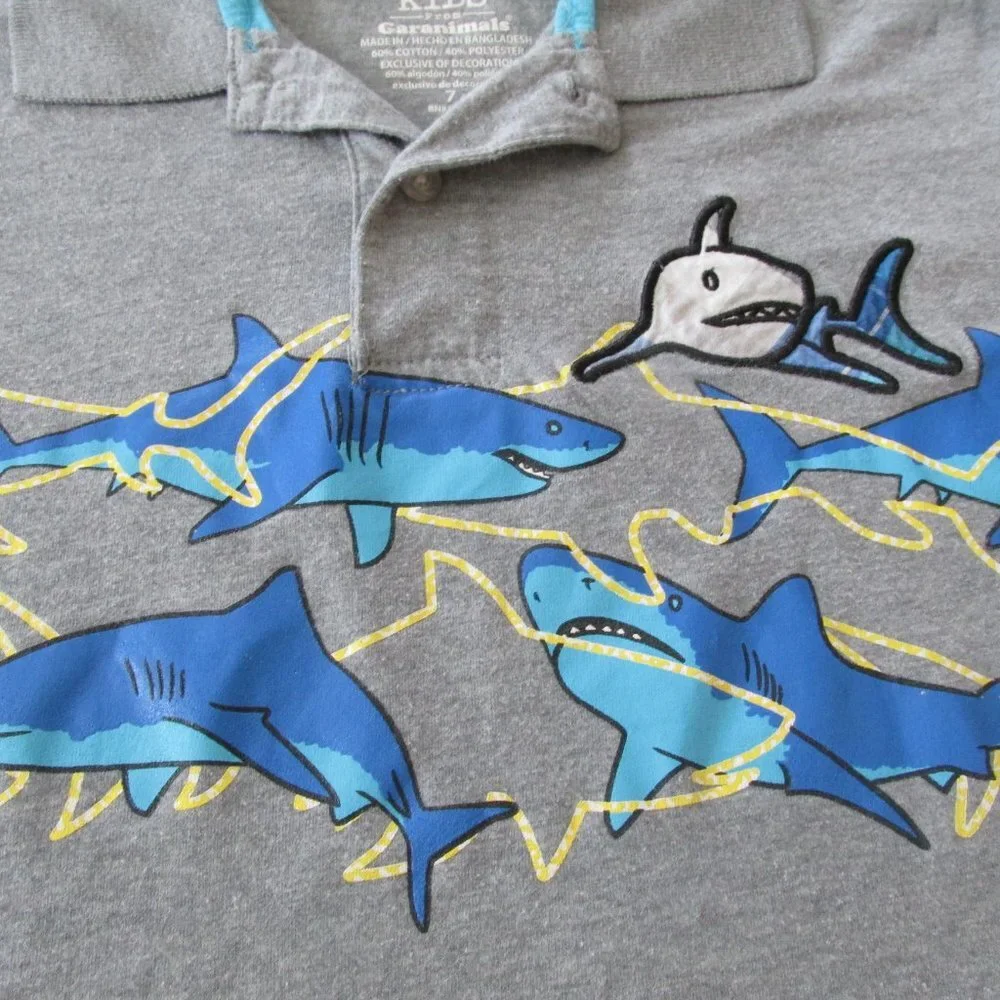Garanimals 365 Kids Pullover Polo Shirt Youth Boys 7 Gray Short Sleeve Shark Top